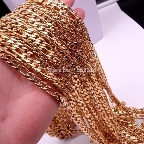 3 Meter IN BULK 7mm wide Gold Stainless Steel Fashion Figaro NK Curb Link Chain Jewelry Finding /Marking Chain DIY Necklace