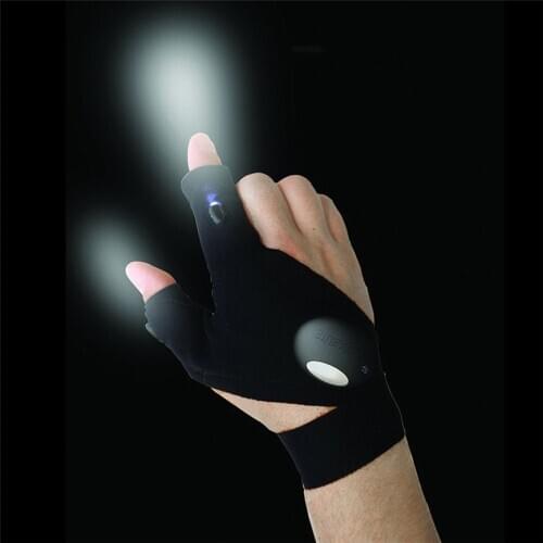 Black Outdoor Night Fishing Magic Strap Fingerless Glove LED Flashlight Torch Cover Survival Camping Hiking Rescue Tool (1 PAIR)