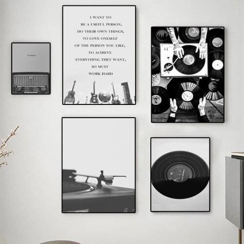 Black and White Vintage Music Canvas Paintings Vinyl Records Posters and Prints Wall Art Picture for Living Room Home Decoration