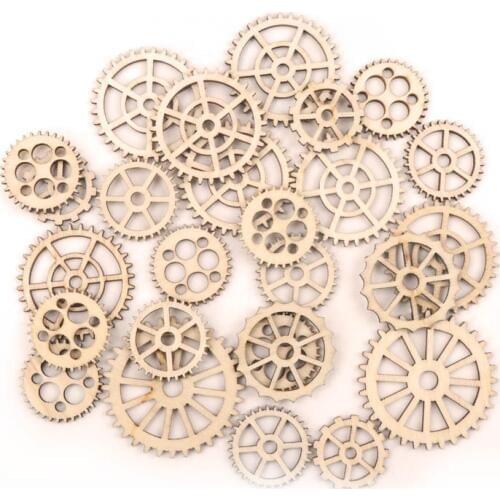 Handmade Wooden Crafts Accessory Home Decoration Scrapbooks Children Painting DIY Mix Hollow Wheel Gear Ornaments 25-50mm 20pcs
