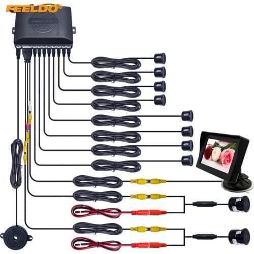 FEELDO 1Set Car 4.3" Windshield Monitor 8-Sensor Parking Sensor 2x 18.5mm CCD Camera Dual Rearview Video Parking System #FD-2000