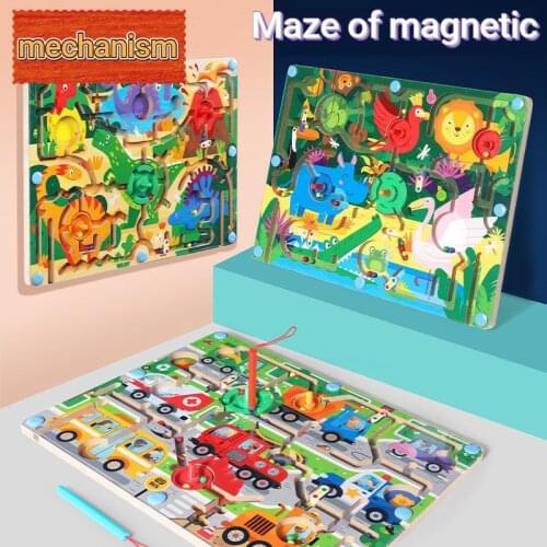 Puzzle Maze Animal Traffic Dinosaur Mechanism Magnetic Maze Montessori Toys Childrens Logical Thinking Concentration