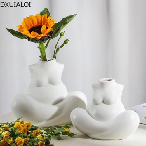 DXUIALOI Nordic Plain Ceramic Crafts Plant Vase Simple Creative Abstract Broken Arm Body Art Vase Decoration Home Decoration