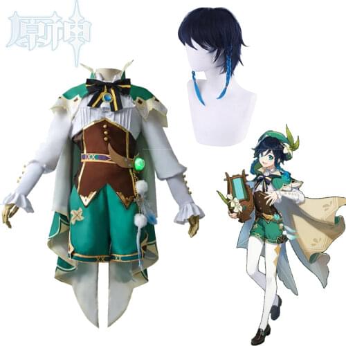 Venti Costume Game Genshin Impact Anime Cosplay Accessories Props Wig Cloak Suit Halloween Gift