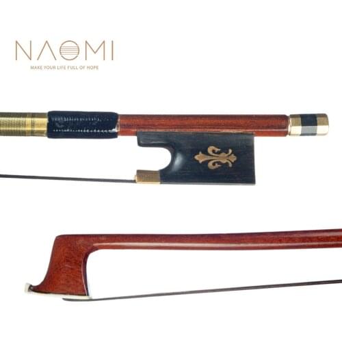 NAOMI Violin Bow 4/4 Size Brazilwood Stick Lizard Skin Grip Black Mongolia Horsehair W/ Ebony Frog Well Balanced
