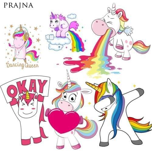 Cartoon Unicorn Stickers DIY Stripe Iron On Transfers For Clothing Heat Transfer Iron Print For Clothing DIY Patches On Clothes