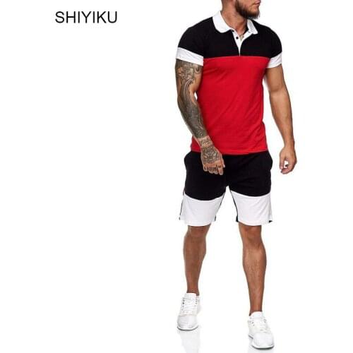 SHIYIKU Mens Tracksuit Summer Sportswear Two Piece Set T Shirt Shorts Brand Track Clothing Male Sweatsuit Sports Suits For Men