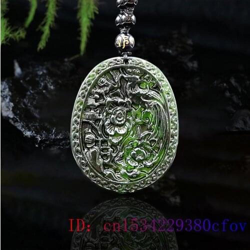 Jade Flower Pendant Lucky Carved Charm Amulet Chinese Jewelry Fashion Necklace Black Green Gifts Natural Bird Gemstone Women