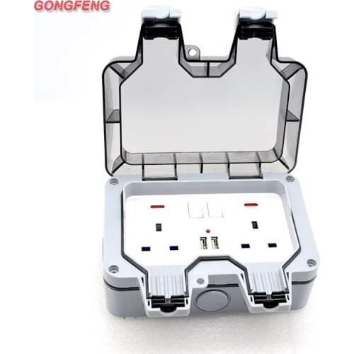 New Hot Sale British Standard Outdoor Waterproof Socket 250V 13A With Two Switches Double USB Wall Socket Special Wholesale