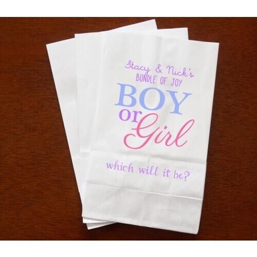 Personalized Bridal baby Shower white Paper Bakery Cookie desserts gifts Favors Bags holder pouch Gender Reveal Custom printed