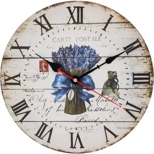 Retro Wooden Wall Clock-12inch Quartz Silent Large Vintage Rustic Shabby Colorful Non -Ticking Quiet Decorative Kitchen Bedroom