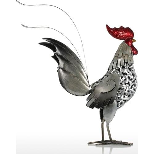 Carved Iron Rooster Sculpture Art Handicraft Home Table Desktop Decor Crafts