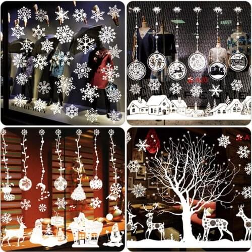 Christmas White Glass Window Stickers Glue Electrostatic Stickers Window Glass Decoration Stickers Pinup Picture Home Decor