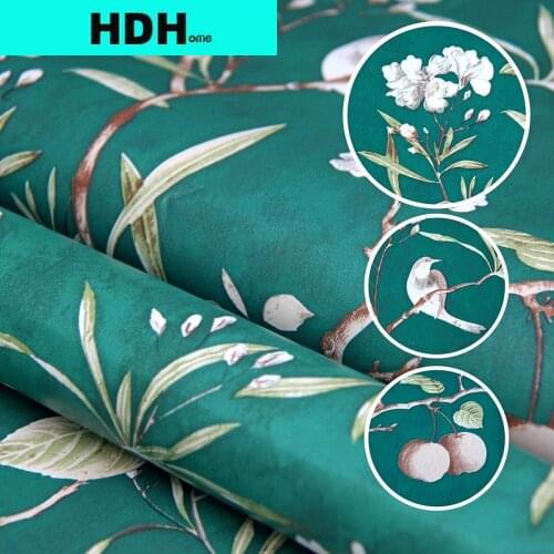 Green Floral Peel and Stick Wallpaper Modern Peach Tree Removable Wallpaper Flower Bird Waterproof Self Adhesive Wall Papaer