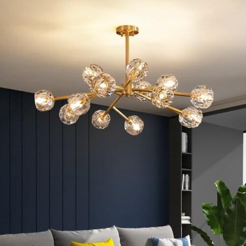 Modern light luxury simple household chandelier all copper crystal living room lamp bedroom dining room atmospheric Nordic lamps