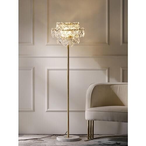 Light luxury crystal floor lamp Luxury atmosphere all-copper model room vertical postmodern living room study floor lamp