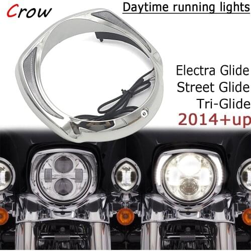 LED Anti-Collision Headlight Bezel Daytime Running Light For Harley Touring Tri Road Street Electra Glide FLHTCU