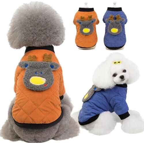 Dog Warm Winter Clothes Dog Coat Puppy Jacket Winter Pet Cartoon Pattern Stitching Coat Two-legged Cotton Jacket Dog Clothes