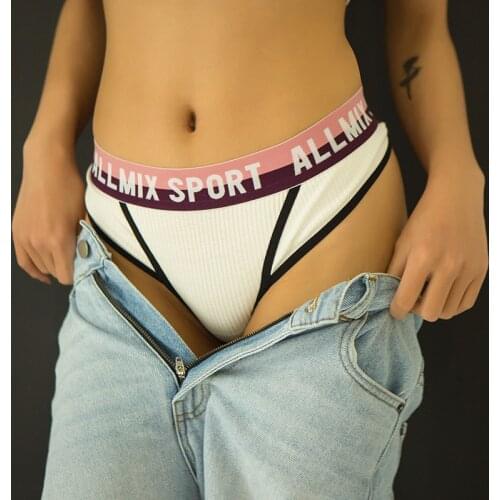 Womens Sexy Panties White Cotton Seamless T-back Thongs Female Low Waist G-String Underwear Lady Briefs String Stripe Lingerie