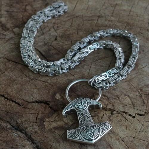 Ravens Mjolnir hammer jewelry Legendry Thors Hammer with raven pendant men Necklace crow pendant with stainless steel chain