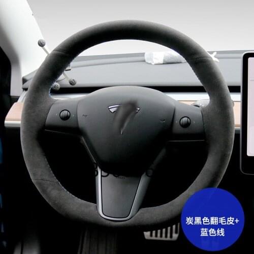 DIY hand-stitched suede steering wheel cover fit for Tesla Model 3 Model Y Model S Model X Model