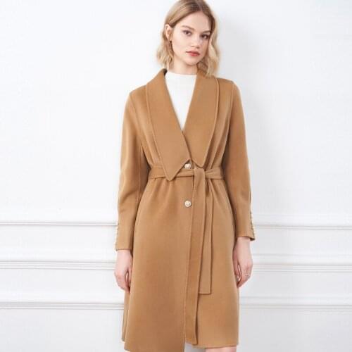 Womens Clothing 2021 Winter New Solid Color Lapel Double Faced Wool Coat Long Woollen Coat