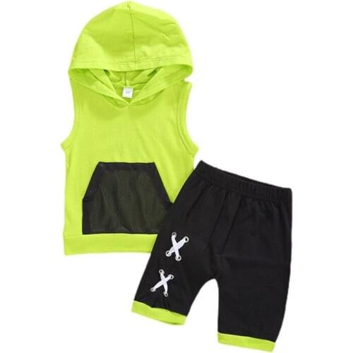 Toddler Baby Boys Patchwork Sleeveless Vest Hooded Tops+ Shorts Outfits Sets Baby Clothes Casual Cute Infant Cotton Outfits
