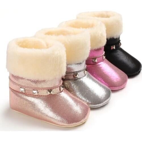 Winter Keep Warm Baby Girls Soft Booties Plush Infant Anti Slip Snow Boots Shoes PU Leather Flat Toddler Non-slip Baby Shoes