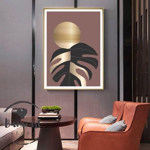Nordic Plant Gold Abstract Modern Living Room Art Golden Luxurious Leaf Poster Canvas Painting Wall Art Picture Home Decoration