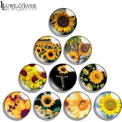 10mm 12mm 16mm 20mm 25mm 30mm 623 Sunflower Mix Round Glass Cabochon Jewelry Finding 18mm Snap Button Charm Bracelet