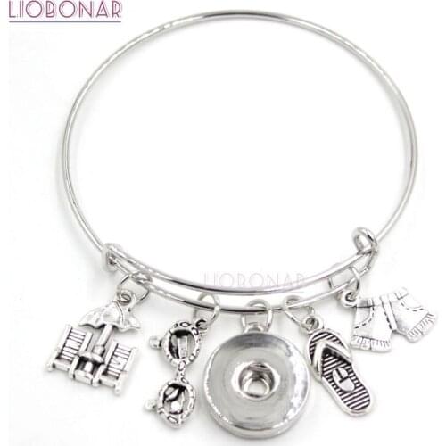 10PCS/LOT Wholesale Beach Charm Bracelets Bangle Gift Beach Chair Slipper Expandable 18mm Snap Bracelets Jewelry Pulsera