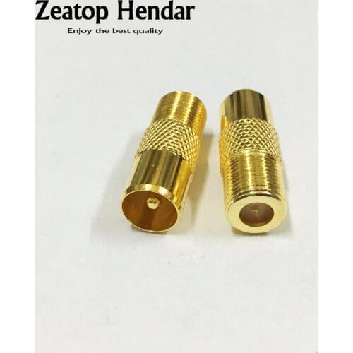 10Pcs Gold Coaxial Coax RF Adapter Connectors TV PAL Male to "F" Female M/F Conector