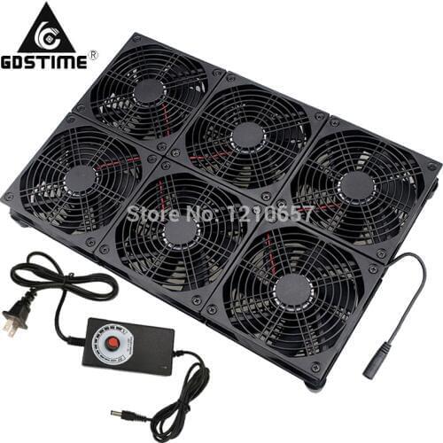 120mm 6 Fans Modem TV Set Top Box Base Laptop Cooler Stand Radiator Bracket w/ Adjustable Power Adapter for NETGEA R8500 Router