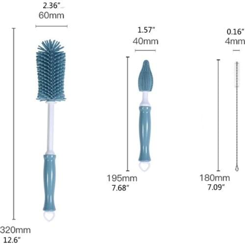 3pcs Newborn Baby Bottle Cleaner Brushes Silicone 360 Degree Rotation Long Handle Baby Milk Bottle Nipple Cup Clean Cleaning