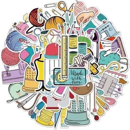 50PCS Sewing Machine Materia Stickers Decal Vinyl for Stationery Scrapbooking Phone Skateboard Laptop Guitar Helmet Sticker
