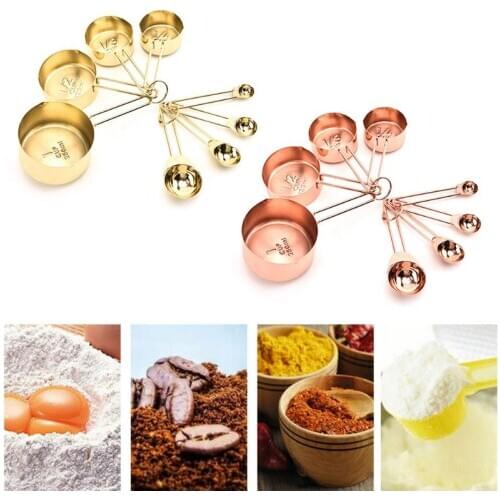 8PCS Nordic Stainless Steel Baking Tea Coffee Kitchen Scale Measuring Cup Nordic Rose Gold Measuring Spoons Set
