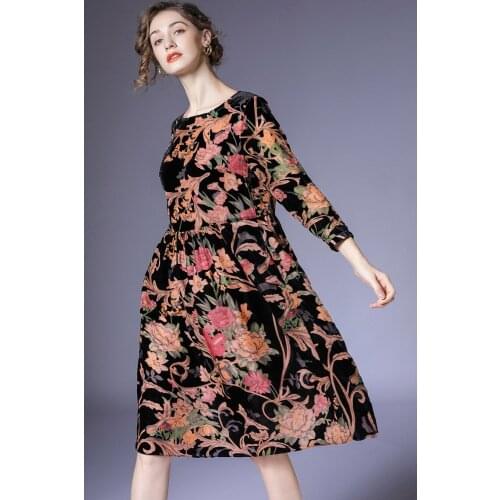 Velvet printed dress womens autumn 2021 womens wear