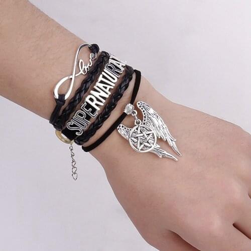 Supernatural Bracelet Charm Supernatural Movie Fans Leather Bangles Jewelry Friendship Gift