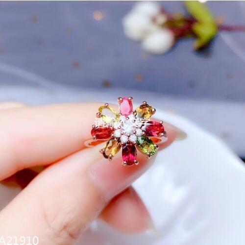 KJJEAXCMY fine jewelry 925 sterling silver inlaid female natural tourmaline gemstone ring supports detection of new exaggeration