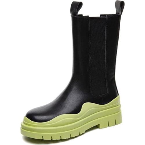 Fashion Thick Bottom Chimney 2021 New Breathable Leather Martin Boots For Women British Style Chelsea Boots Brand Design Size 40
