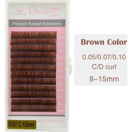 Qeelasee Brown Color False Eyelash Extensions Mink Eyebrow Extensions Brown Color Maquiagem Cilios C/D Curls 1 Tray/Lot