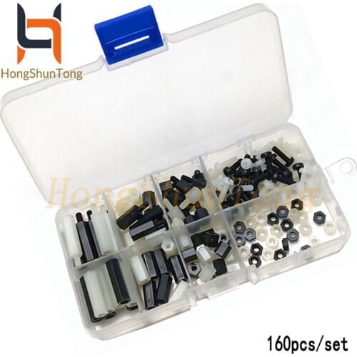 160pcs M3 Female Male Hex Nylon Standoff Spacer Column For PCB Motherboard Fixed Plastic Spacing Screws Set White & Black