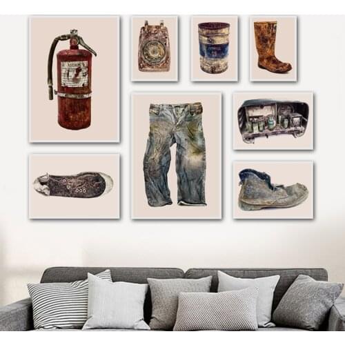 Shabby Jeans Phone Oil Drum Shoes Radio Wall Art Canvas Painting Nordic Posters And Prints Wall Pictures For Living Room Decor
