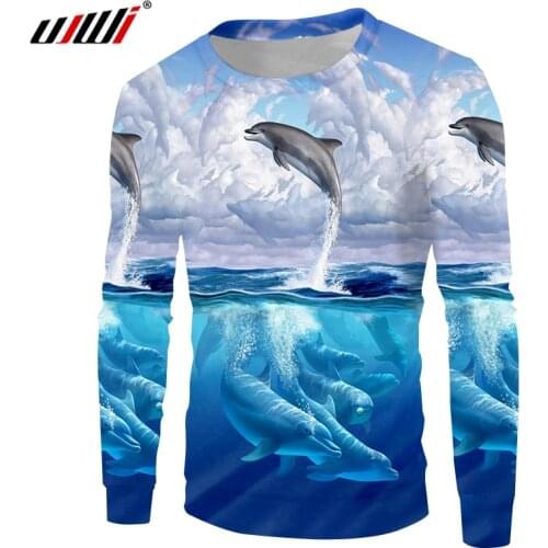 UJWI Trend 3D Printed Dolphin Graphic Sweatshirt Blue Ocean Fashion Casual Sportswear Oversized Long Sleeve Clothes Dropship 5XL