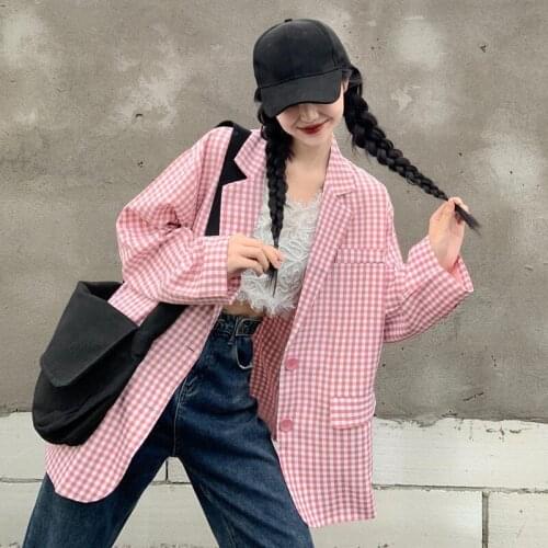Spring and Summer New Suit Korean 2021 Loose and Versatile Thin Sunscreen Casual Fashionable Plaid Suit Coat Women