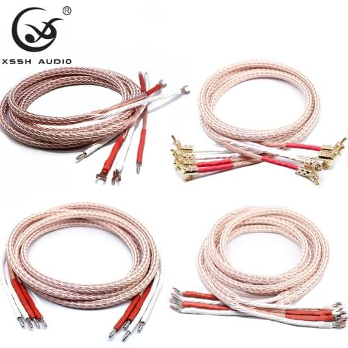 YIVO XSSH audio High End DIY HIFI Rhodium Plated Y Shape Spade TO Banana plug 24 core OFC Pure Copper Speaker Cable Cord Wire