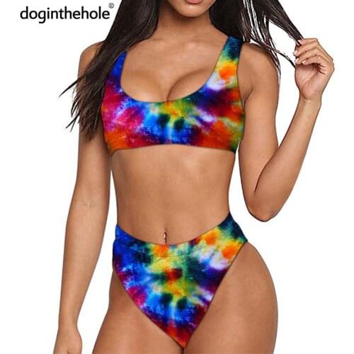 2021 Fashion Tie dye Print Women 2PCS Swimsuit Teen Girls Push Up Sport Bikini Sexy Swimming wear Colorful Female Bathing Suit