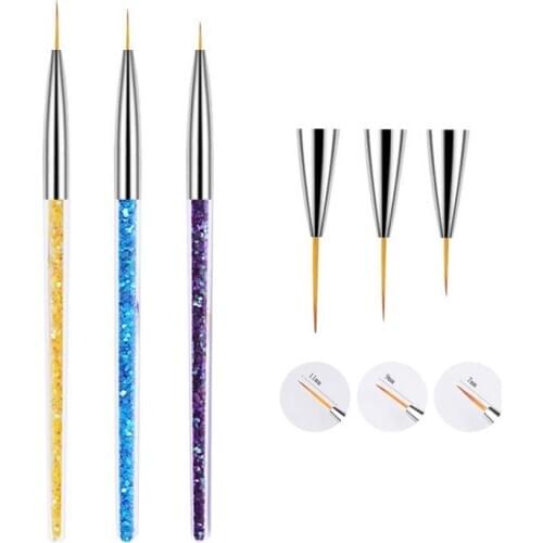 3pcs Nail Art Brush Dotting Painting Flower Drawing UV Gel Line Pen Crystal Sequin Metal Acrylic Design Tool Manicure 7/9/11mm