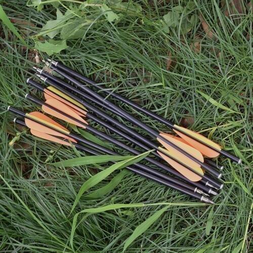 6/12/24pcs Hunting archery 13inch fiberglass arrow Crossbow Bolts with 3" TPU Vane Flat Nock shoot For Compound recurve bow