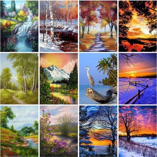 DIY Tree 5D Diamond Painting Full Square Drill Scenic Diamond Embroidery Cross Stitch Mosaic Kits Resin Wall Art Home Decor